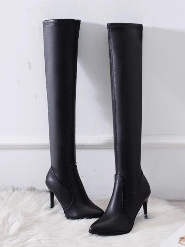 2026 Herbst/Winter Neue Damen Over-the-Knee High-Heeled Stiletto Stiefel Dehnbar Spitz zulaufend Leder Lange Stiefel