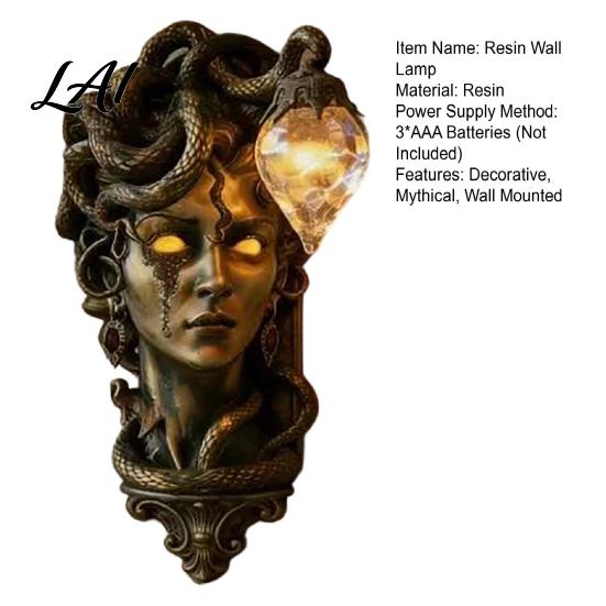 Mythical Snake Hair Decor Retro Gorgon Wall Lamp Woman Resin Sculpture Gothic Sconce Artistic Mounted Light for Indoor Corridor Entrance Decoration