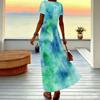 Women Plus Size V Neck Short Sleeve Maxi Dress Soft Tie Dye Print Loose Summer Beach Long Dress