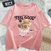 T-shirt a maniche corte con orso dei cartoni animati da donna, top largo, moda, stile coreano, maglietta