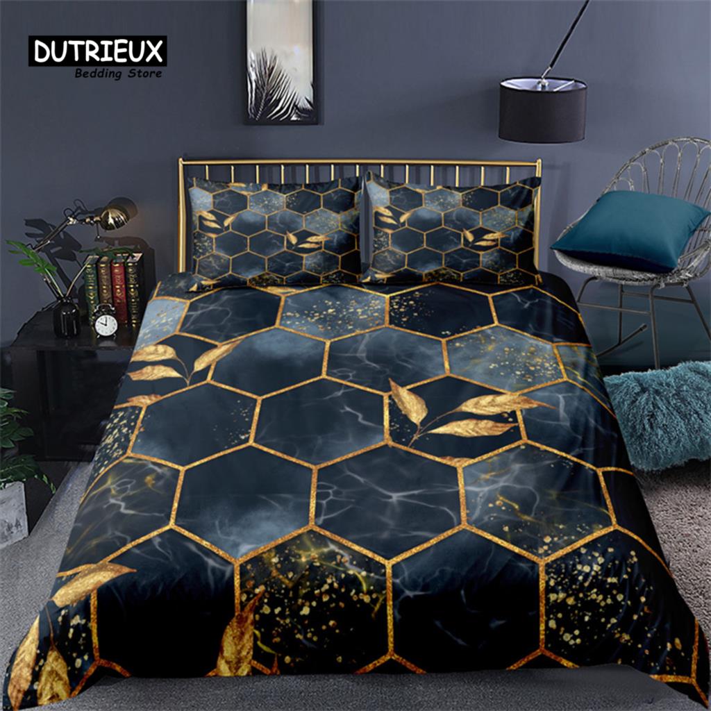 Soft Geometric Bedding Set King Queen Size Microfiber Honeycomb Pattern 3D Print Duvet Cover With Pillowcases Bedroom Decorative