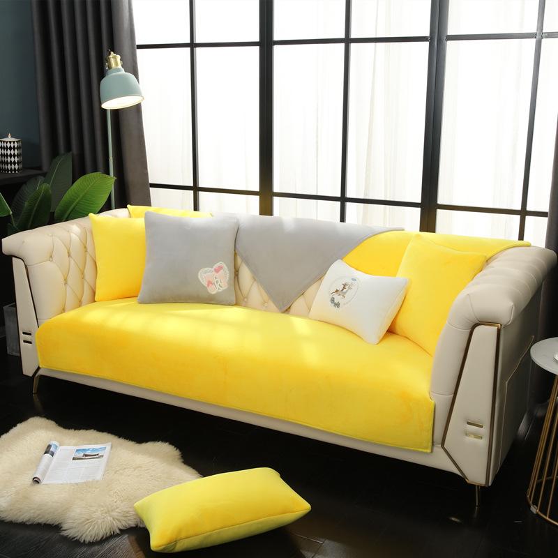 Sofa Cushion Plush Winter Leather Sofa Cushion Non-Slip Thickened Fur Simple Modern Cover Cloth