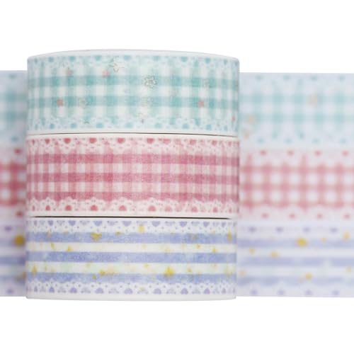 YUBBAEX 3 Volumes Masking Tape Japanese Style Printing Super Cute Style Thin Can Be Used for Gift Wrapping, DIY Crafts, Notebook Decoration (Lace