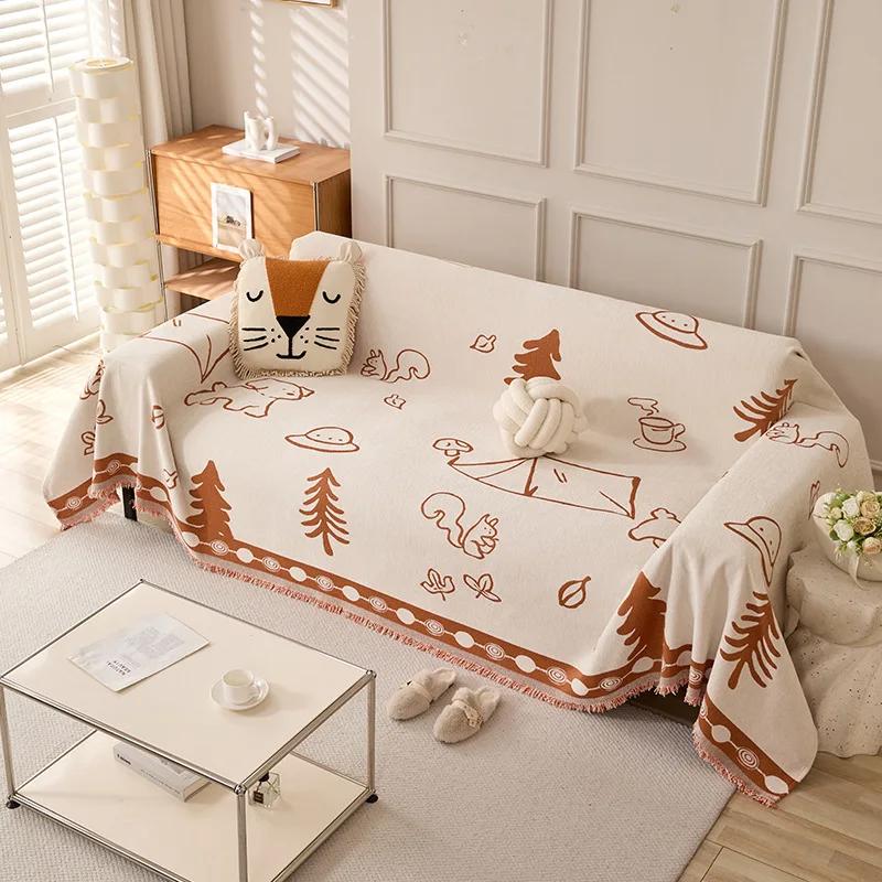 Modern And Simple Cartoon Chenille Sofa Cover Four Season Universal Anti Slip And Dustproof Leather For Living Room Sofa Cover