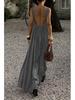 Elegant French Pleated Spaghetti Strap Summer Dress with Back Cutout
