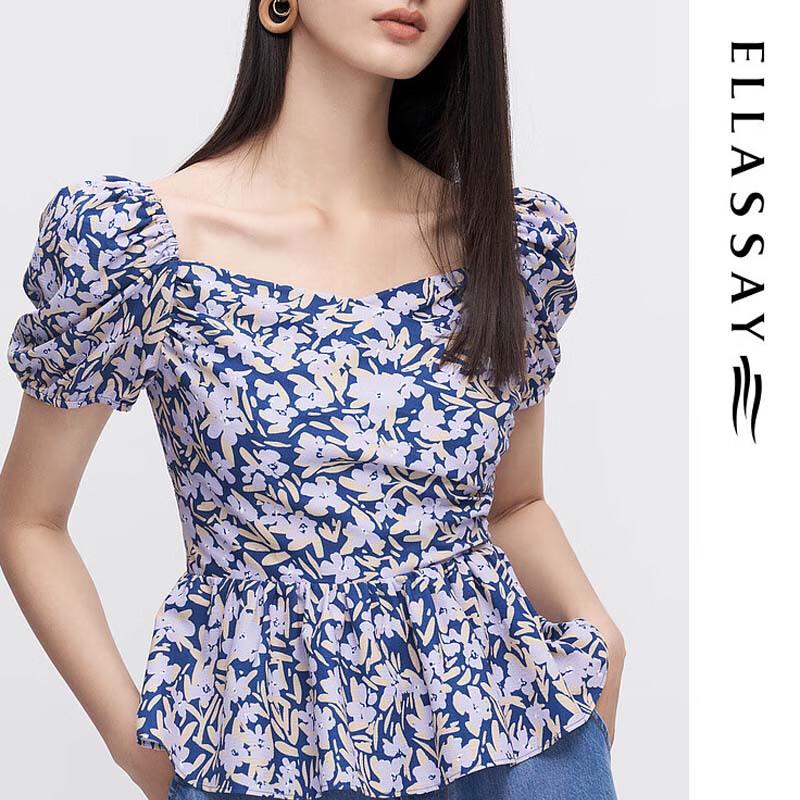 ELLASSAY Sweet Puff Sleeve Floral Blouse