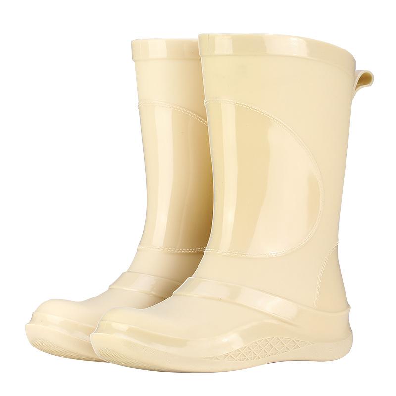 Water shoes new medium tube waterproof and non-slip work rubber shoes women, fashionable outer wear simple thickened velvet women's rain boots