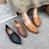 Johnature Retro Women Genuine Leather Pointed Toe Flats Shoes Handmade Shallow Soft Sole Solid Color Slip-on Shoes
