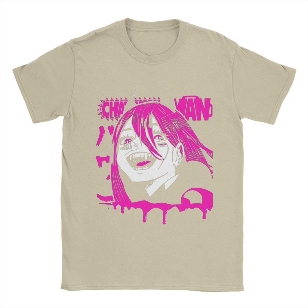 Men T-Shirt Kawai Power Chainsaw Man Crazy 100% Cotton Tees Short Sleeve T Shirts Round Collar Tops Printed