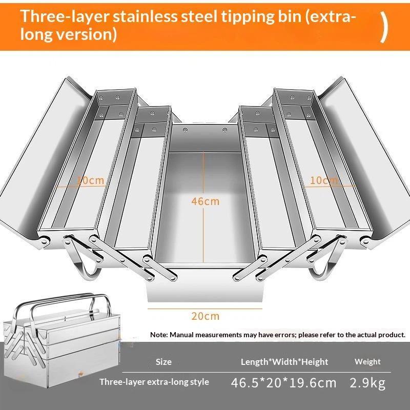Stainless Steel Foldable Tool Box Multi Layer Portable Hardware Storage Case For Auto Repair Household Tool Organizing Work Use