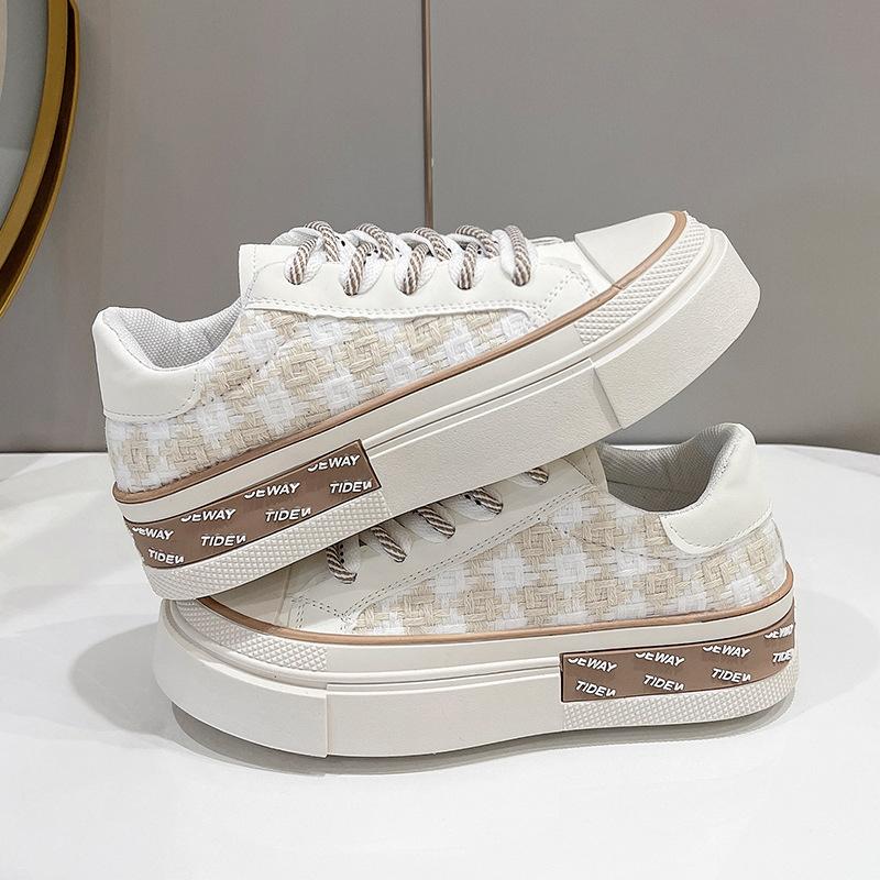 Schwarz-weiß karierte Canvas-Schuhe für Damen, Damen-Freizeitschuhe mit dicker Sohle im Retro-Stil