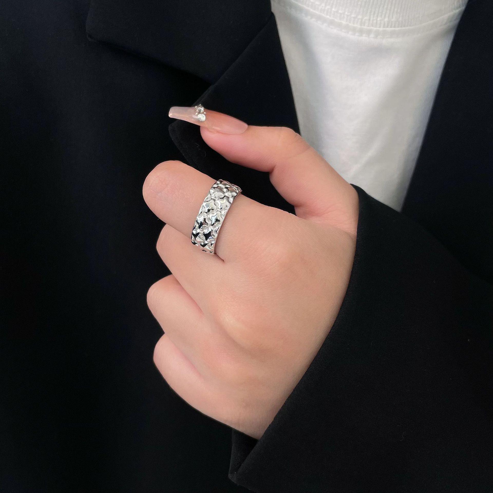 

Женское кольцо из стерлингового серебра S925 с лоскутным узором из клевера - Дизайн нишевого класса люкс, кольцо на указательный палец Adjustable