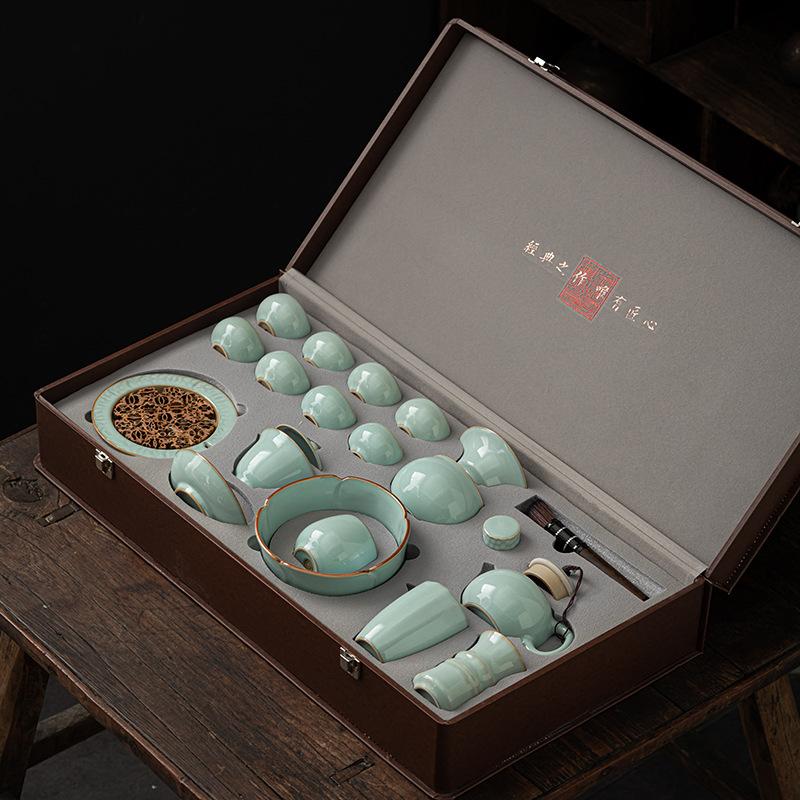 Ru Kung Fu Tea Set Household Teapot Teacup Retro Ceramic Tea Gift Box Large Set Light Luxury Gifts Ry