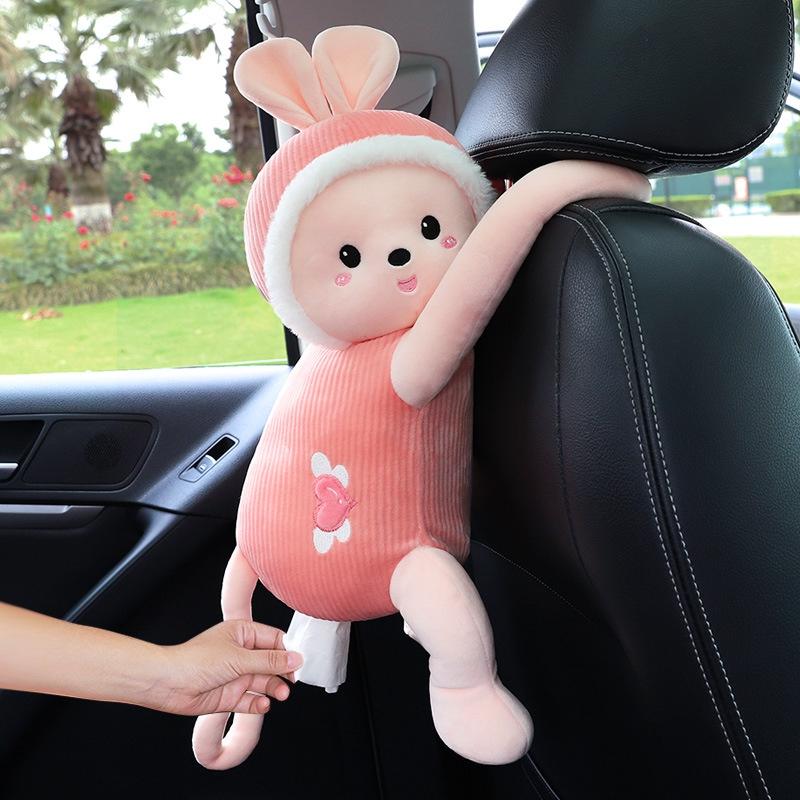 Cute Car Tissue Box For Backseat Plush Material Cartoon Character Design