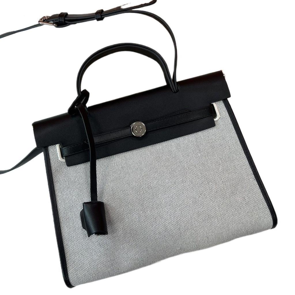 2025 Women's Canvas & Cowhide Kelly Colorblock Shoulder Bag - Large Capacity Fashion Handbag