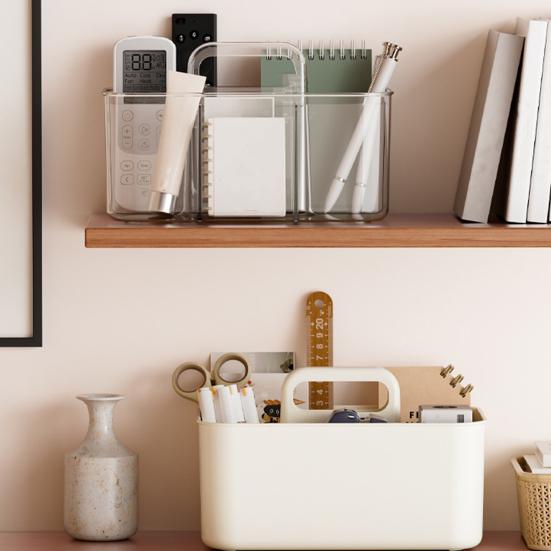 Yousheng Storage Box Stackable Desk Organizer with Handle Large Capacity 5 Compartments Stationery Makeup Storage Holder