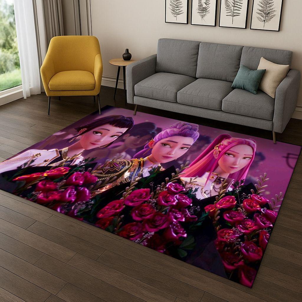 Tappeto Kpop Demon Hunters Rumi Mira Zoey Music Cartoon per Camera da Letto Soggiorno Divano Decorazione Casa, Tappetino Antiscivolo Regalo