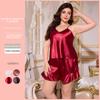 New European and American large-size sexy pajamas simulated silk women's loungewear pajamas sexy pajamas set