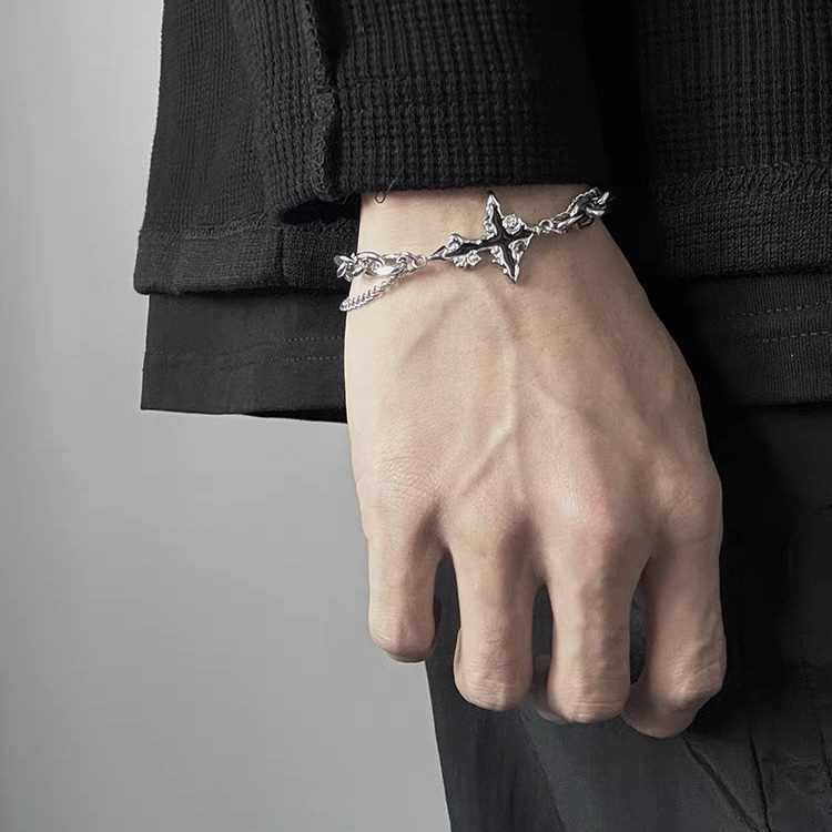 Men's Fashion Dark Cross Bracelet Stainless Steel Chain Hypoallergenic Punk Bangles Jewelry Gift for Party Accessory