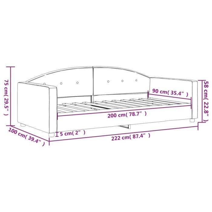 VidaXL Lit de repos gris clair 90x200 cm velours 354136