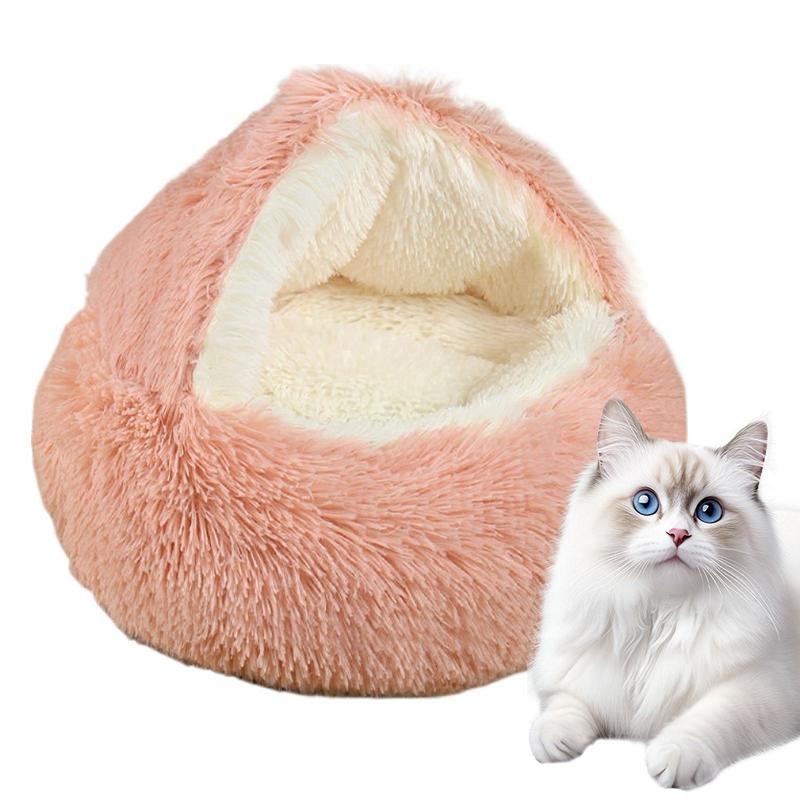 Winter Thermal Shell Cat Bed Soft Plush Pets Bed Shell-Shaped Semi-enclosed Cat Sleeping Nests For Small Dogs Kitten Bed