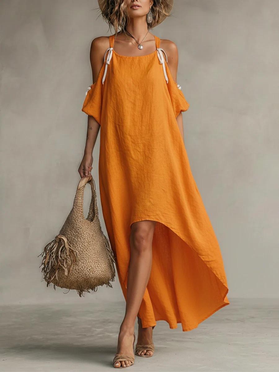 2026 Amazon European and American fashion casual contrasting color cross-strap dress S оранжевый