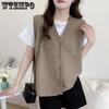 Women's Knitted Sweater Vest Loose Cardigan Sleeveless Versatile Shoulder Sweater Autumn and Winter