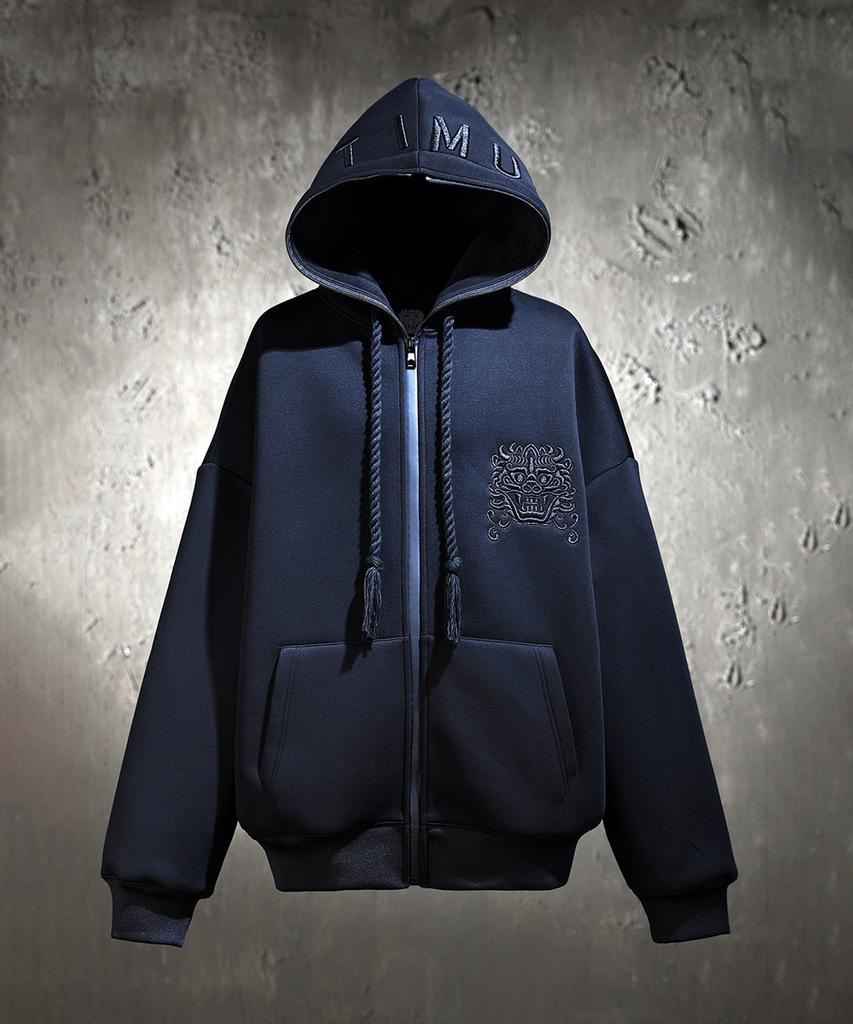 Kirtimukha Big Embroidered Neoprene Rope Zip-Up Hoodie