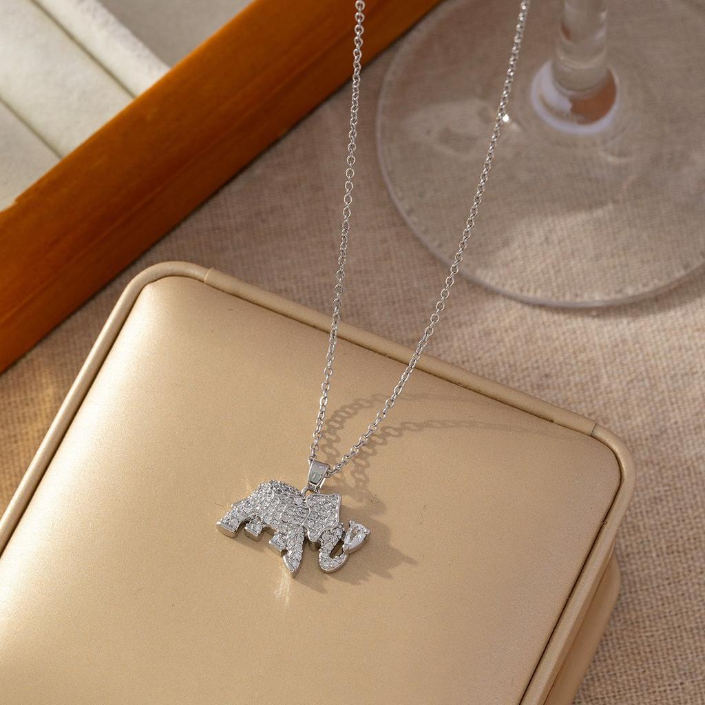 Micro-Set Zircon Elephant Pendant Necklace Titanium Steel Women's Fashion Versatile Minimalist Collarbone Chain Jewelry