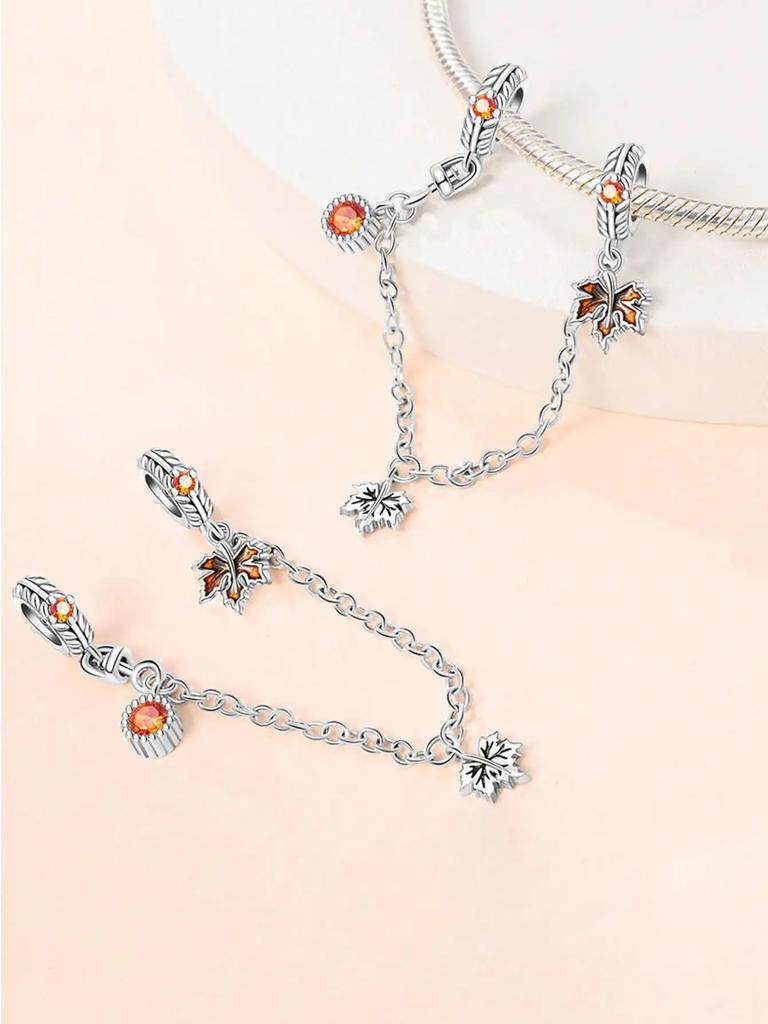 Charms Plata Copper Colors Bear Maple Leaf Safety Chains Beads Pendant For Original Bracelet For Women Diy Jewelry Love Gift