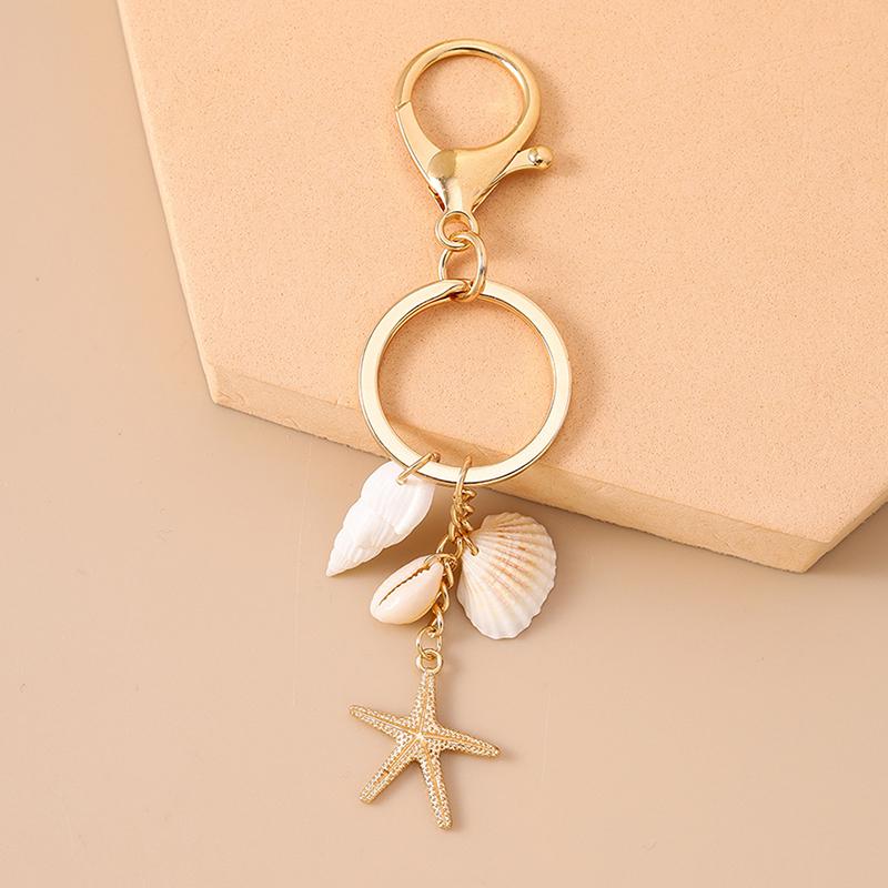 Seashell Keychain, Beach Keychain, Seashell Bag Charm, Cute Starfish Seashells Conch Keyring, For Teens Adults Beach Key Ring