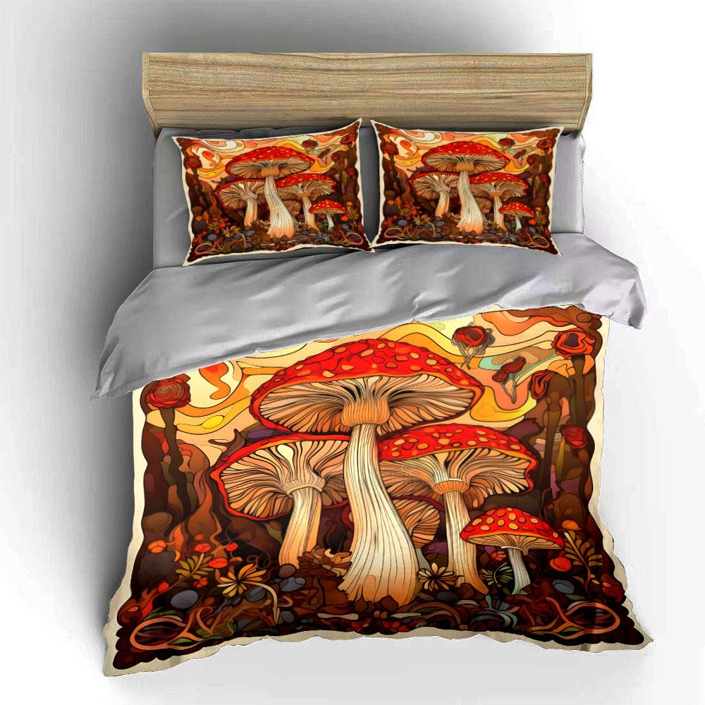 Mushroom Art Decor Set - Nature Multiple Sizes Kid'S And Adults' Bedroom Exquisite 3Pc Bedding Set, Gift