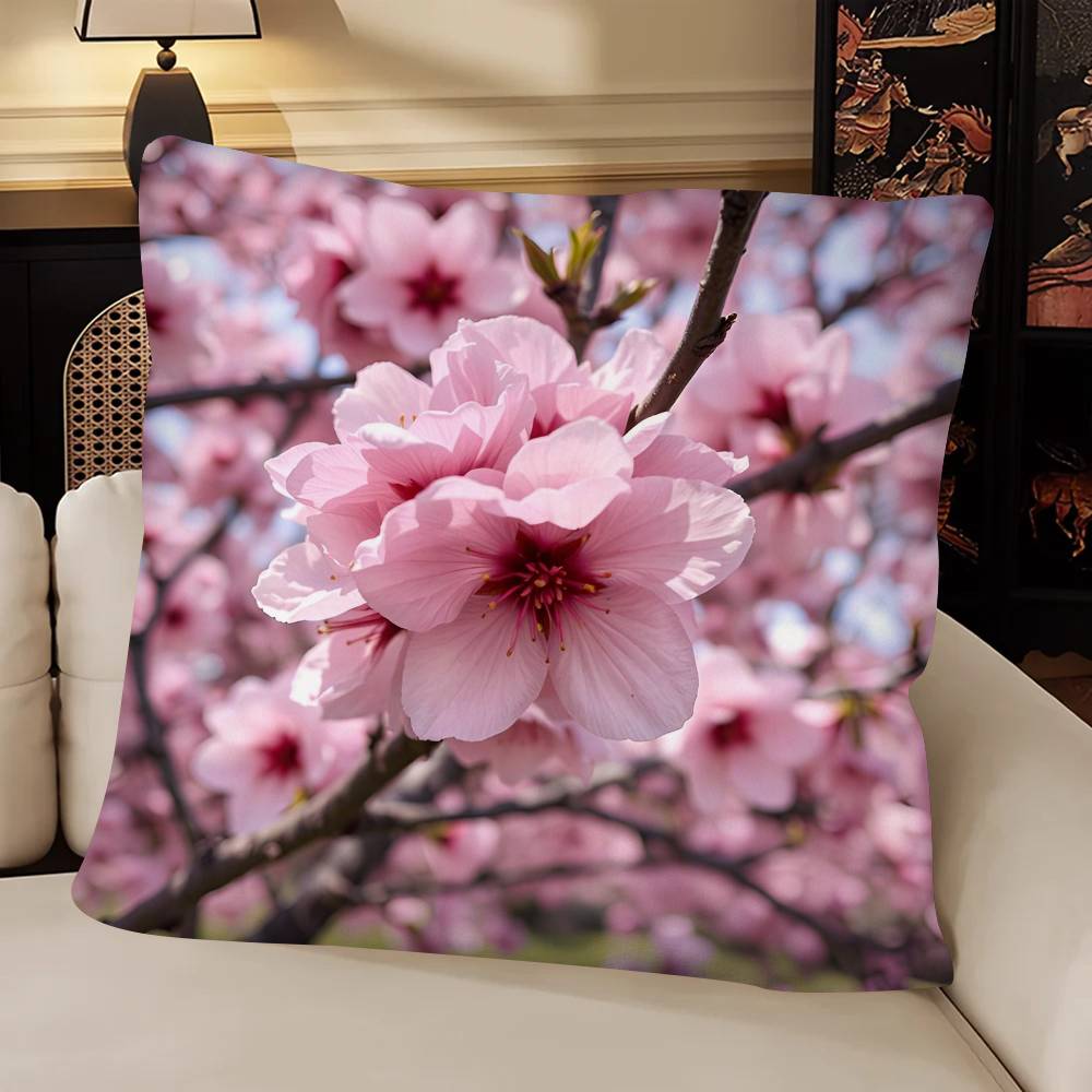 Cherry Blossoms Pillow Case Fashion Square Pillowcase Bedroom Sofa Room Ins Decoration Leisure