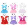 4Pcs/Set Fairy Princess Costume Butterfly Wings Puff Skirt Butterfly Wing Set Tutu Skirt Fairy Wand Fairy Wings