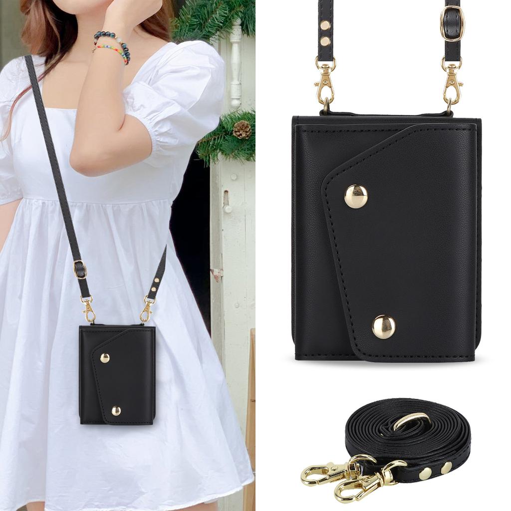 Applicable to Samsung Zflip5 double-buckle zipper messenger wallet case zflip4 niche multi-card all-inclusive anti-drop case in stock