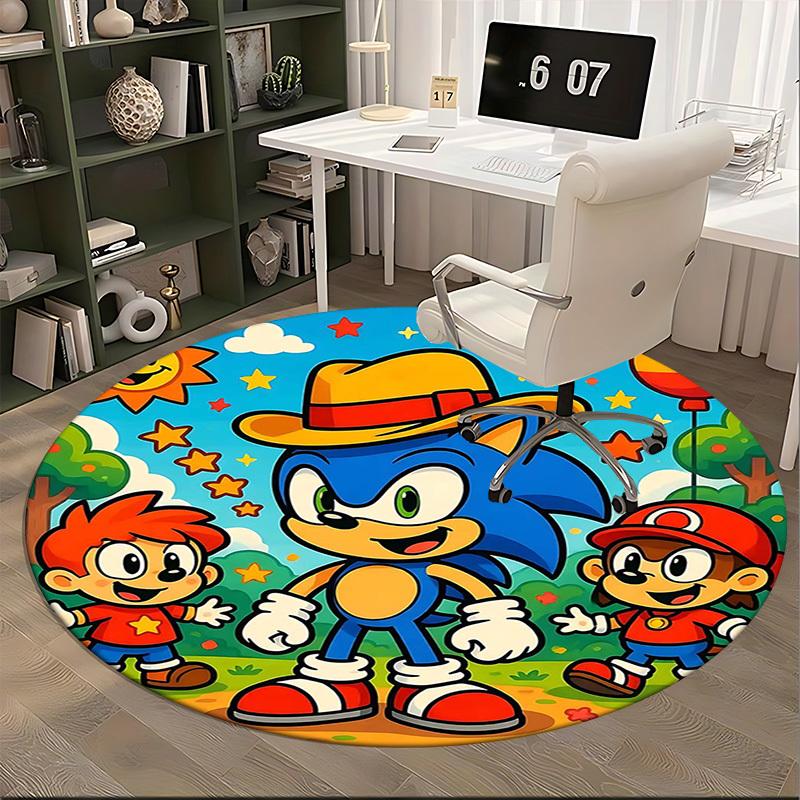 1 Stück Sonic the Hedgehog Anime Design Runder Teppich - Bürostuhlmatte, Rutschfester Teppich für Heimdekoration, Wohnzimmer, Schlafzimmer, Spielzimmer
