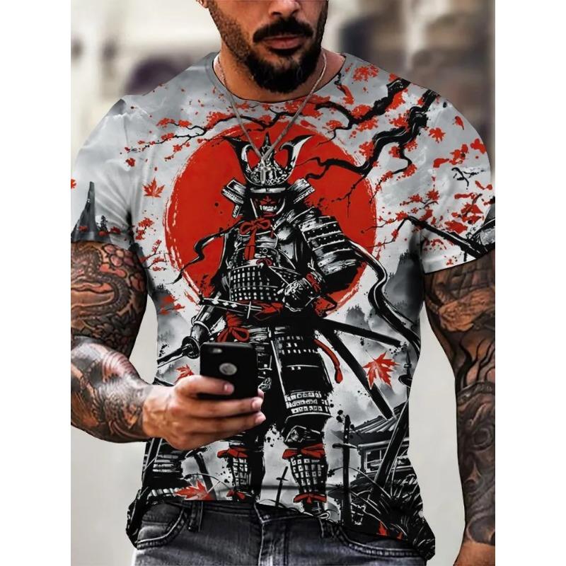 

Футболка 3D Воин Самурай Принт Футболка Мужская Мода Круглый Вырез Короткий Рукав Графическая Футболка 6XL