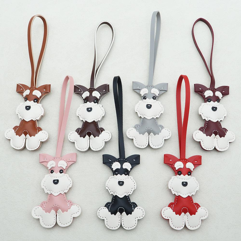 Schnauzer Dog Keychain PU Leather Animals Keyring Hanging Ornament Backpack Handbag Charm Gift For Men Women Korean Bag Charms
