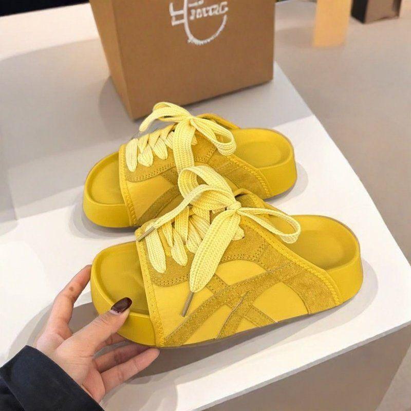 

Summer fashion versatile thick bottom outer wear women s casual style design strap-up outer wear women s slippers 40 жёлтый