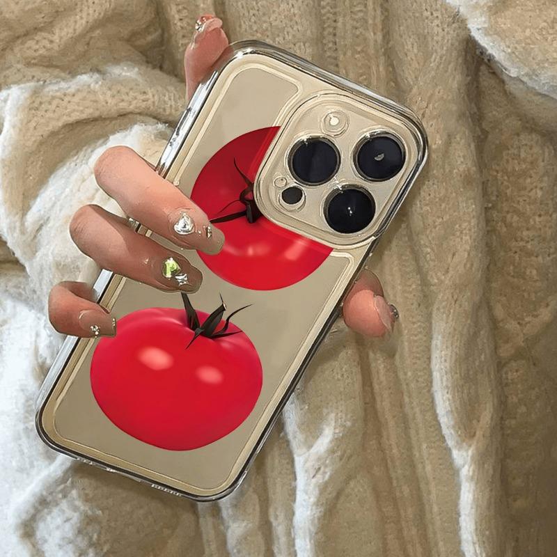 Ins Cute Tomato Pattern Silicone Soft Phone Case For IPhone 12 11 13 14 15 Pro XR XS Max 7 8 Plus Protective Back Cover