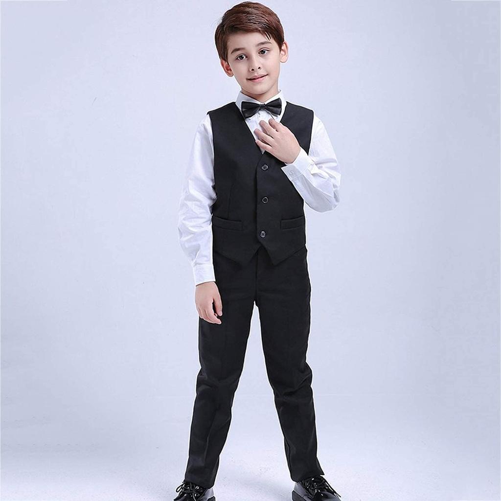 LOLANTA Boys' Formal 5-Piece Suit Set, Solid Color Tuxedo with Suspenders, Perfect for Kindergarten Entrance Ceremonies, Graduations, Weddings, Recita