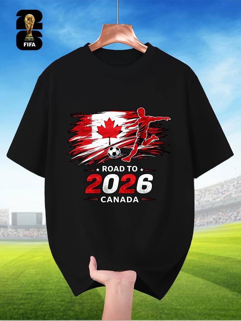 Fifa-Themed Men'S Breathable Summer Short-Sleeve T-Shirt, Featuring Player Silhouette Prints, Perfect for World Cup Themes, Sports Outfits