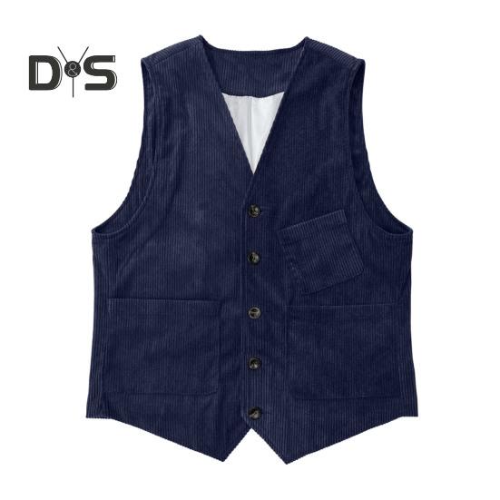 

Мужской вельветовый жилет, пальто с V-образным вырезом, без рукавов, однобортный жилет на пуговицах с карманами, однотонный жилет, куртка M темно-синий