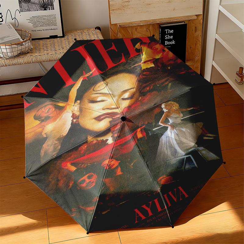 1pc Ayliva Tour Poster Umbrella Portable Folding Umbrella Iron Frame Hole Bone Structure Outdoor Home Umbrella
