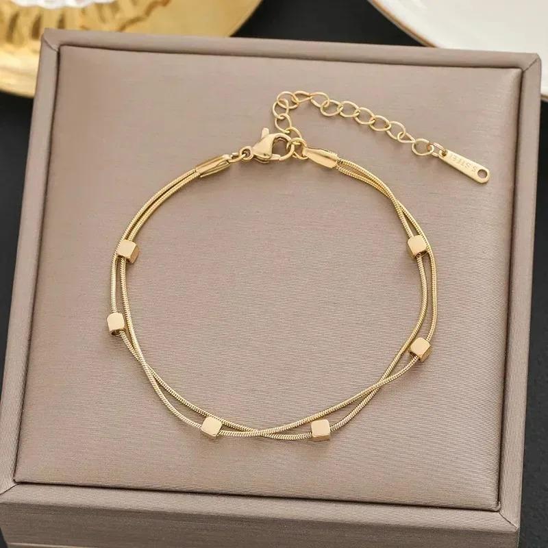 1PCS Gold-color Bracelet Ladies Hip Hop Style Stainless Steel Round Sign Portrait Pendant Wide Cross Chain Jewelry Accessories