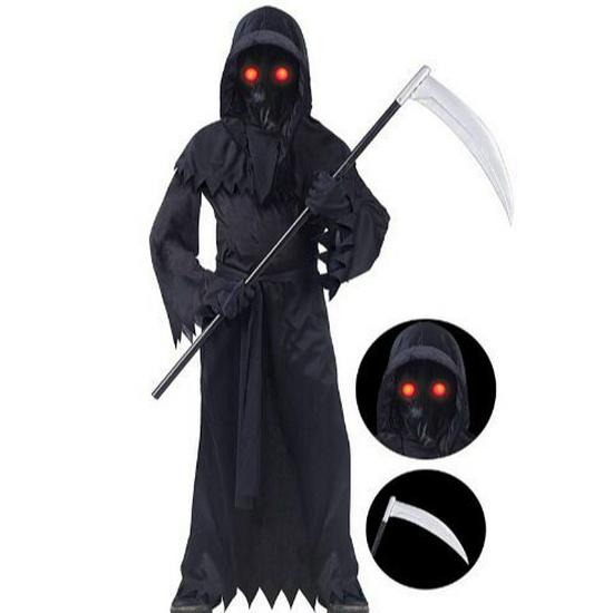 Kids' Halloween Cosplay Costumes: Grim Reaper with Luminous Glasses, Ideal for Stage Performances.