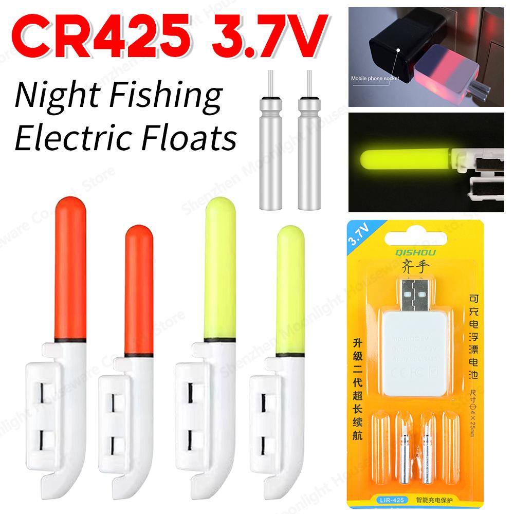 Night Fishing Electric Floats Light Luminous Rechargeable CR425 3.7V Battery USB Charger Set Buoy Tools Bobber Pesca Tackle