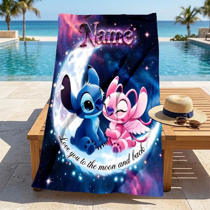 Custom Name Moon Love Stylish Digital Printing Beach Towel Quick‑Drying Absorbent Blanket for Beach Pool Gym Travel
