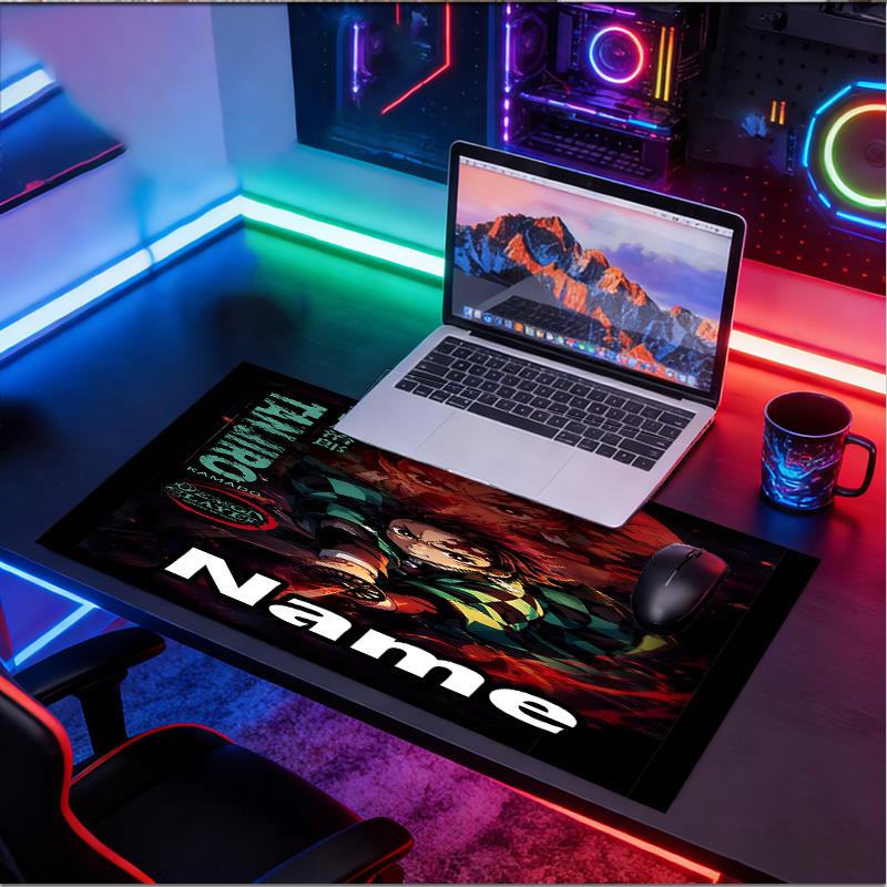 Custom Name Personalized Demon Slayer Pattern Mousepad, Laptop PC Desk Mat, Decorative Desk Mat for Home Keyboard Pad Gift