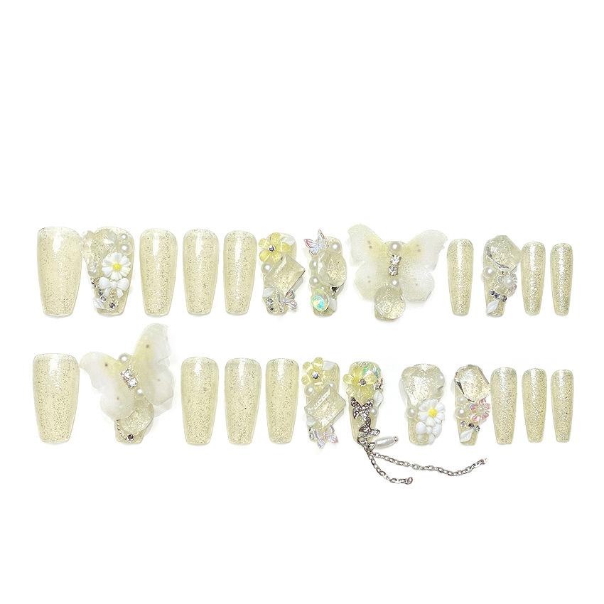 Medium Coffin Press on Nails with Rhinestones Designs Reusable Full Cover Glue on Fake Nails Press ons Artificial False Nails Stick on Nails for Women